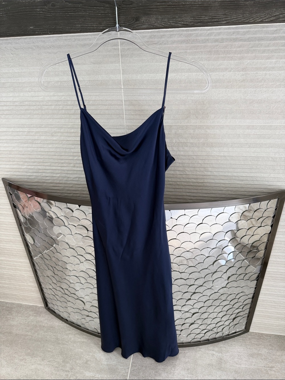 Sleek Navy Cowl Neck Midi Slip Dress